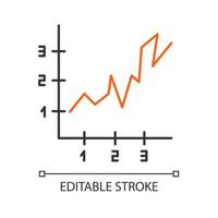 Area chart linear icon. Rising graph with indexes. Increasing diagram. Infographic. Business visualization. Thin line illustration. Contour symbol. Vector isolated outline drawing. Editable stroke
