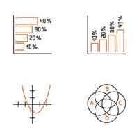 Chart and graph linear icons set. Histogram. Function curve. Venn diagram. Trigonometry study. Business. Thin line contour symbols. Isolated vector outline illustrations. Editable stroke