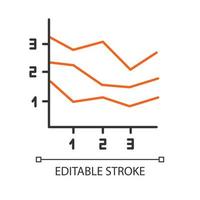 Area chart linear icon. Increasing graph with segments. Marketing presentation. Business report visualization. Thin line illustration. Contour symbol. Vector isolated outline drawing. Editable stroke