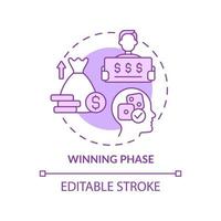 Winning phase purple concept icon. Compulsive betting. Gambling psychology increasing abstract idea thin line illustration. Isolated outline drawing. Editable stroke. Arial, Myriad Pro-Bold fonts used vector