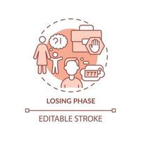 Losing phase terracotta concept icon. Addiction and habit. Compulsive gambling abstract idea thin line illustration. Isolated outline drawing. Editable stroke. Arial, Myriad Pro-Bold fonts used