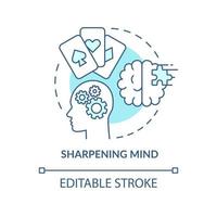 Sharpening mind turquoise concept icon. Brain training. Gambling positive traits abstract idea thin line illustration. Isolated outline drawing. Editable stroke. Arial, Myriad Pro-Bold fonts used vector