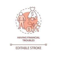Having financial troubles terracotta concept icon. Gambling addiction symptom abstract idea thin line illustration. Isolated outline drawing. Editable stroke. Arial, Myriad Pro-Bold fonts used vector