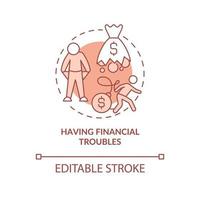 Having financial troubles terracotta concept icon. Gambling addiction symptom abstract idea thin line illustration. Isolated outline drawing. Editable stroke. Arial, Myriad Pro-Bold fonts used vector