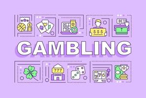 Gambling word concepts lilac banner. Betting psychology. Infographics with linear icons on background. Isolated typography. Vector color illustration with text. Arial-Black font used