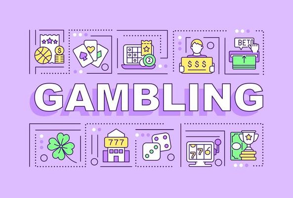 Gambling word concepts lilac banner. Betting psychology. Infographics with linear icons on background. Isolated typography. Vector color illustration with text. Arial-Black font used