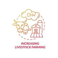 Increasing livestock farming red gradient concept icon. Climate change abstract idea thin line illustration. Isolated outline drawing. Editable stroke. Roboto-Medium, Myriad Pro-Bold fonts used vector