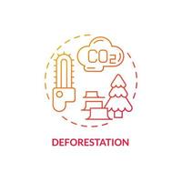 Deforestation red gradient concept icon. Forests clearance. Climate change abstract idea thin line illustration. Isolated outline drawing. Editable stroke. Roboto-Medium, Myriad Pro-Bold fonts used vector