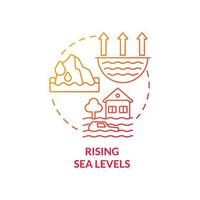 Rising sea levels red gradient concept icon. Effects of climate change abstract idea thin line illustration. Isolated outline drawing. Editable stroke. Roboto-Medium, Myriad Pro-Bold fonts used vector