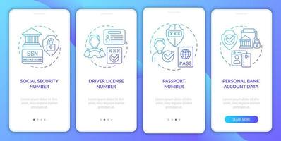 Highly sensitive data blue gradient onboarding mobile app screen. Walkthrough 4 steps graphic instructions pages with linear concepts. UI, UX, GUI template. Myriad Pro-Bold, Regular fonts used vector