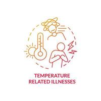 Temperature related illnesses red gradient concept icon. Climate change abstract idea thin line illustration. Isolated outline drawing. Editable stroke. Roboto-Medium, Myriad Pro-Bold fonts used