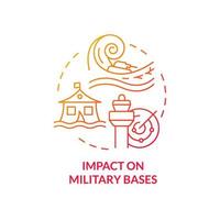 Impact on military bases red gradient concept icon. Climate change effect abstract idea thin line illustration. Isolated outline drawing. Editable stroke. Roboto-Medium, Myriad Pro-Bold fonts used vector