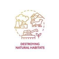 Destroying natural habitats red gradient concept icon. Climate change abstract idea thin line illustration. Isolated outline drawing. Editable stroke. Roboto-Medium, Myriad Pro-Bold fonts used vector