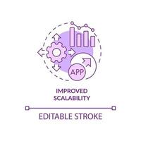 Improved scalability purple concept icon. Increase size of application. Web 3 0 abstract idea thin line illustration. Isolated outline drawing. Editable stroke. Arial, Myriad Pro-Bold fonts used vector