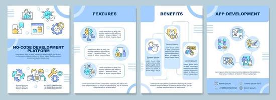 No code platforms brochure template. Web 3 0. Booklet print design with linear icons. Vector layouts for presentation, annual reports, ads. Arial-Black, Myriad Pro-Regular fonts used