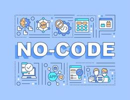 No code word concepts blue banner. Web 3 0 solutions for apps Infographics with linear icons on background. Isolated typography. Vector color illustration with text. Arial-Black font used