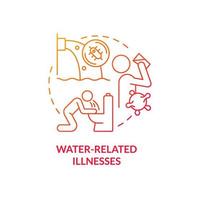 Water related illnesses red gradient concept icon. Climate change and health abstract idea thin line illustration. Isolated outline drawing. Editable stroke. Roboto-Medium, Myriad Pro-Bold fonts used vector