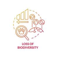 Loss of biodiversity red gradient concept icon. Climate change impact abstract idea thin line illustration. Isolated outline drawing. Editable stroke. Roboto-Medium, Myriad Pro-Bold fonts used vector