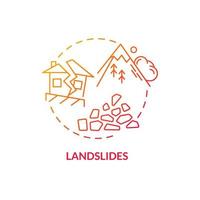 Landslides red gradient concept icon. Impact on environment abstract idea thin line illustration. Isolated outline drawing. Editable stroke. Roboto-Medium, Myriad Pro-Bold fonts used vector