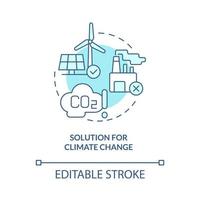 solución para el icono del concepto turquesa del cambio climático. ilustración de línea delgada de idea abstracta de electrificación. dibujo de contorno aislado. trazo editable. roboto-medium, innumerables fuentes pro-bold utilizadas vector