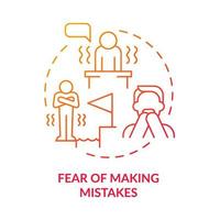 Fear of making mistakes red gradient concept icon. Feeling unsure at teamwork abstract idea thin line illustration. Isolated outline drawing. Roboto-Medium, Myriad Pro-Bold fonts used vector