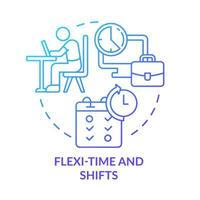 Flexi-time and shifts blue gradient concept icon. Personal schedule for employees abstract idea thin line illustration. Isolated outline drawing. Roboto-Medium, Myriad Pro-Bold fonts used vector