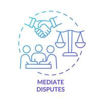 Mediate disputes blue gradient concept icon. Respectful discussion. Team communication abstract idea thin line illustration. Isolated outline drawing. Roboto-Medium, Myriad Pro-Bold fonts used vector