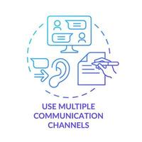 Use multiple communication channels blue gradient concept icon. Teamwork abstract idea thin line illustration. Isolated outline drawing. Roboto-Medium, Myriad Pro-Bold fonts used vector