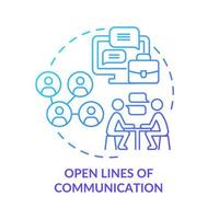 Open lines of communication blue gradient concept icon. Team issues solution abstract idea thin line illustration. Isolated outline drawing. Roboto-Medium, Myriad Pro-Bold fonts used vector