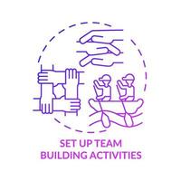 Set up team building activities purple gradient concept icon. Team culture abstract idea thin line illustration. Isolated outline drawing. Roboto-Medium, Myriad Pro-Bold fonts used vector