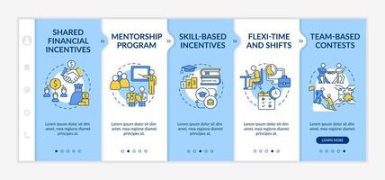 Incentivising teamwork blue and white onboarding template. Workers motivation. Responsive mobile website with linear concept icons. Web page walkthrough 5 step screens. Lato-Bold, Regular fonts used vector