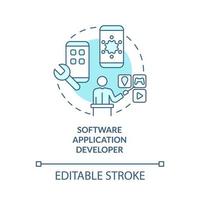 desarrollador de aplicaciones de software icono de concepto turquesa. codificador de aplicaciones móviles idea abstracta ilustración de línea delgada. dibujo de contorno aislado. trazo editable. roboto-medium, innumerables fuentes pro-bold utilizadas vector