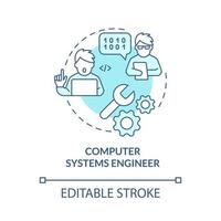 Computer systems engineer turquoise concept icon. Development position abstract idea thin line illustration. Isolated outline drawing. Editable stroke. Roboto-Medium, Myriad Pro-Bold fonts used vector