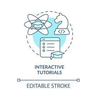 Interactive tutorials turquoise concept icon. Online class. Coding abstract idea thin line illustration. Isolated outline drawing. Editable stroke. Roboto-Medium, Myriad Pro-Bold fonts used vector