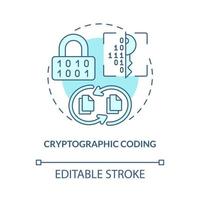 Cryptographic coding turquoise concept icon. Virtual algorithms abstract idea thin line illustration. Isolated outline drawing. Editable stroke. Roboto-Medium, Myriad Pro-Bold fonts used