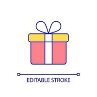 Gift RGB color icon. Birthday and anniversary present. Greetings and congratulations. Festive package. Isolated vector illustration. Simple filled line drawing. Editable stroke. Arial font used