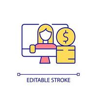 Financial support for video blogger RGB color icon. Donations from audience. Payment and sponsorship. Isolated vector illustration. Simple filled line drawing. Editable stroke. Arial font used