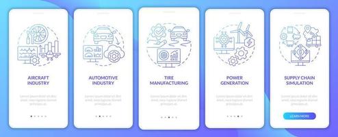 Digital twin usage blue gradient onboarding mobile app screen. Simulation walkthrough 5 steps graphic instructions pages with linear concepts. UI, UX, GUI template. Myriad Pro-Bold, Regular fonts used vector