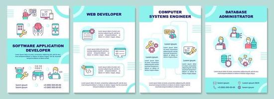 Software application developer brochure template. Developer. Booklet print design with linear icons. Vector layouts for presentation, annual reports, ads. Arial-Black, Myriad Pro-Regular fonts used