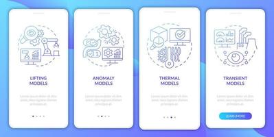 Digital twin models blue gradient onboarding mobile app screen. Walkthrough 4 steps graphic instructions pages with linear concepts. UI, UX, GUI template. Myriad Pro-Bold, Regular fonts used vector