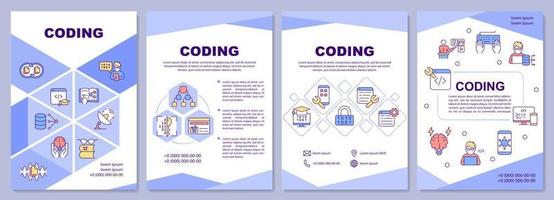 Coding brochure template. Programming career. Booklet print design with linear icons. Vector layouts for presentation, annual reports, ads. Arial-Black, Myriad Pro-Regular fonts used