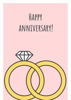Happy marriage anniversary greeting card with color icon element. Engagement rings. Postcard vector design. Decorative flyer with creative illustration. Notecard with congratulatory message