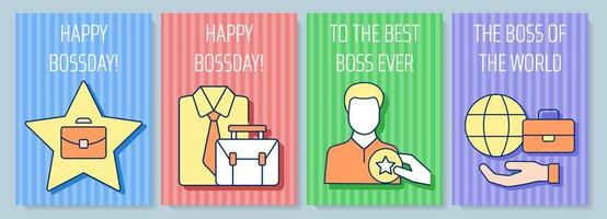 Boss greeting card with color icon element set. Congratulate director and ceo. Postcard vector design. Decorative flyer with creative illustration. Notecard with congratulatory message