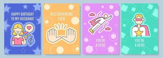 For him greeting card with color icon element set. Congrats boyfriend and husband. Postcard vector design. Decorative flyer with creative illustration. Notecard with congratulatory message