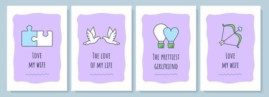 For her greeting card with color icon element set. Loving wife and girlfriend. Postcard vector design. Decorative flyer with creative illustration. Notecard with congratulatory message