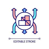 Organise resources RGB color icon. Logistics and boxes distribution. Order shipment in directions. Isolated vector illustration. Simple filled line drawing. Editable stroke. Arial font used