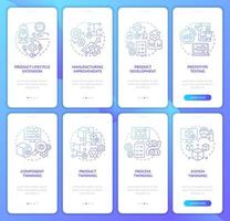 Digital twin technology blue gradient onboarding mobile app screen set. Walkthrough 4 steps graphic instructions pages with linear concepts. UI, UX, GUI template. Myriad Pro-Bold, Regular fonts used vector