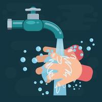 Hands under falling water out of tap vector illustration