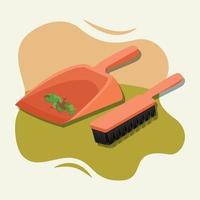 Dustpan and cleaning brush vector illustration