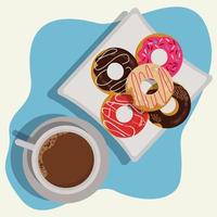 donuts con un vaso de chocolate derretido ilustración vectorial vector